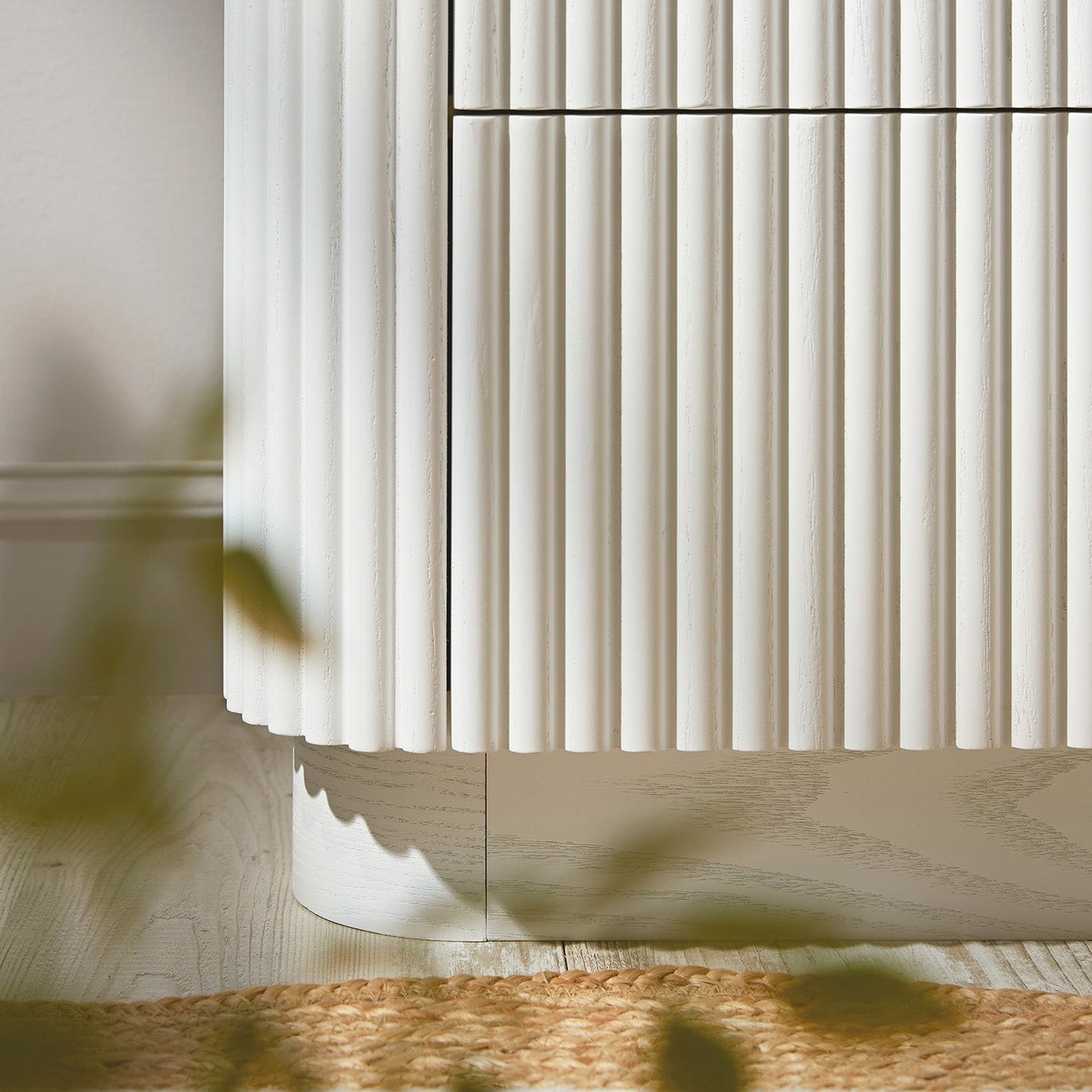 Table de chevet Maru à 2 tiroirs, blanc délavé