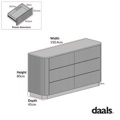 Commode Maru à 6 tiroirs, blanc délavé