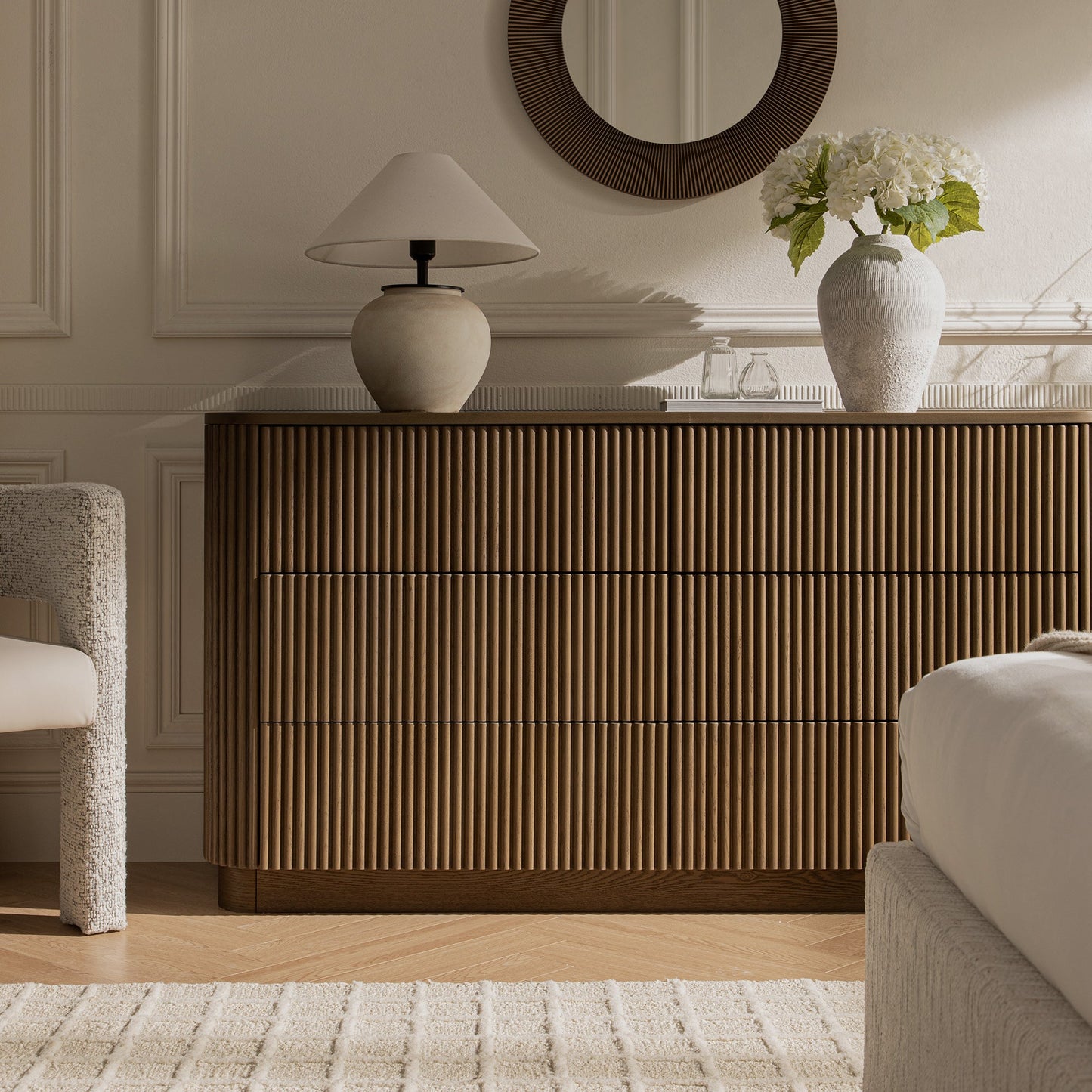 Commode Maru à 6 tiroirs, chêne argenté