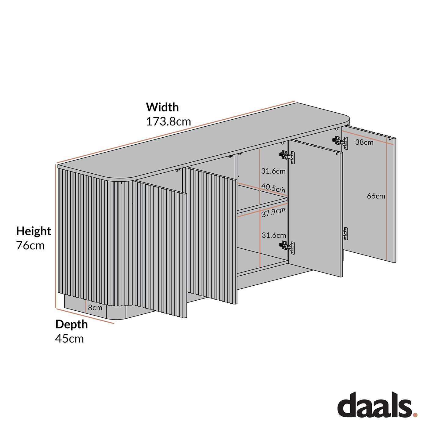 Grand buffet 4 portes Maru, chêne argenté
