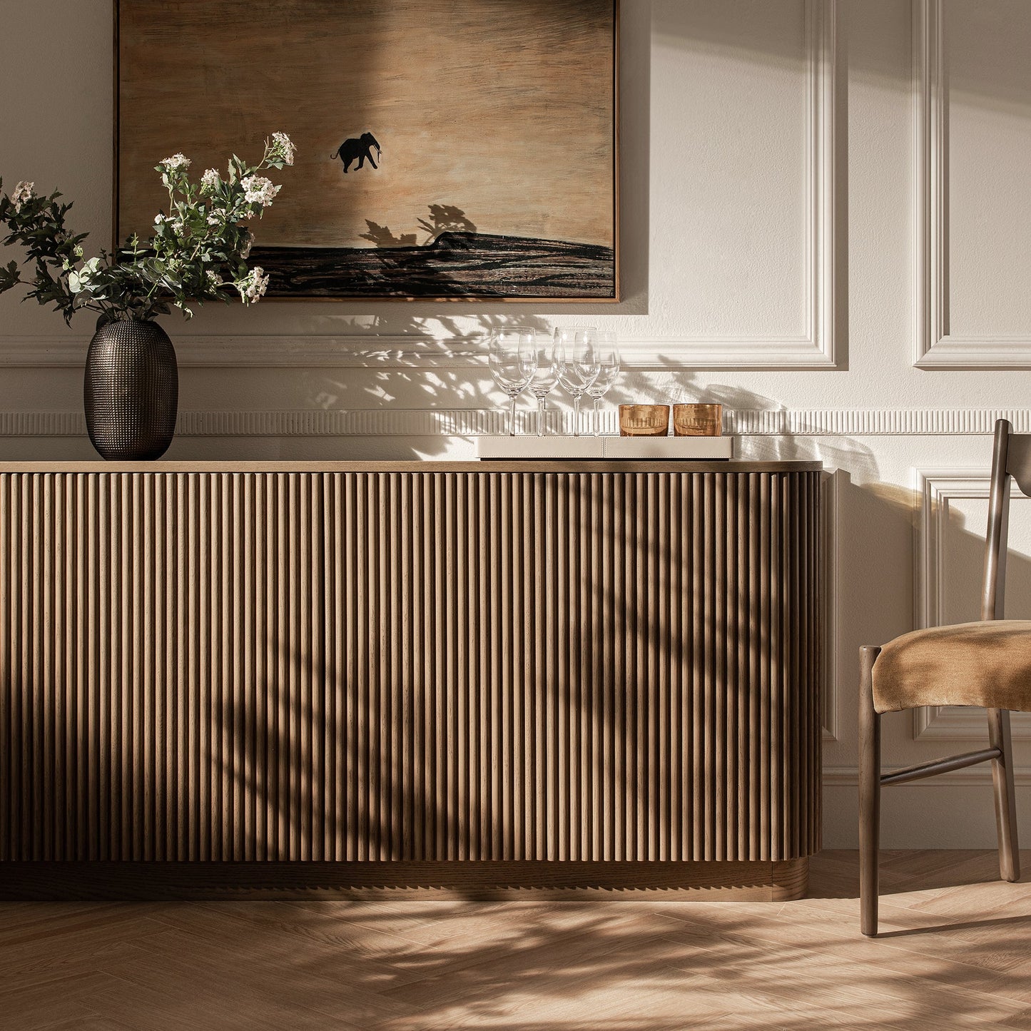 Grand buffet 4 portes Maru, chêne argenté