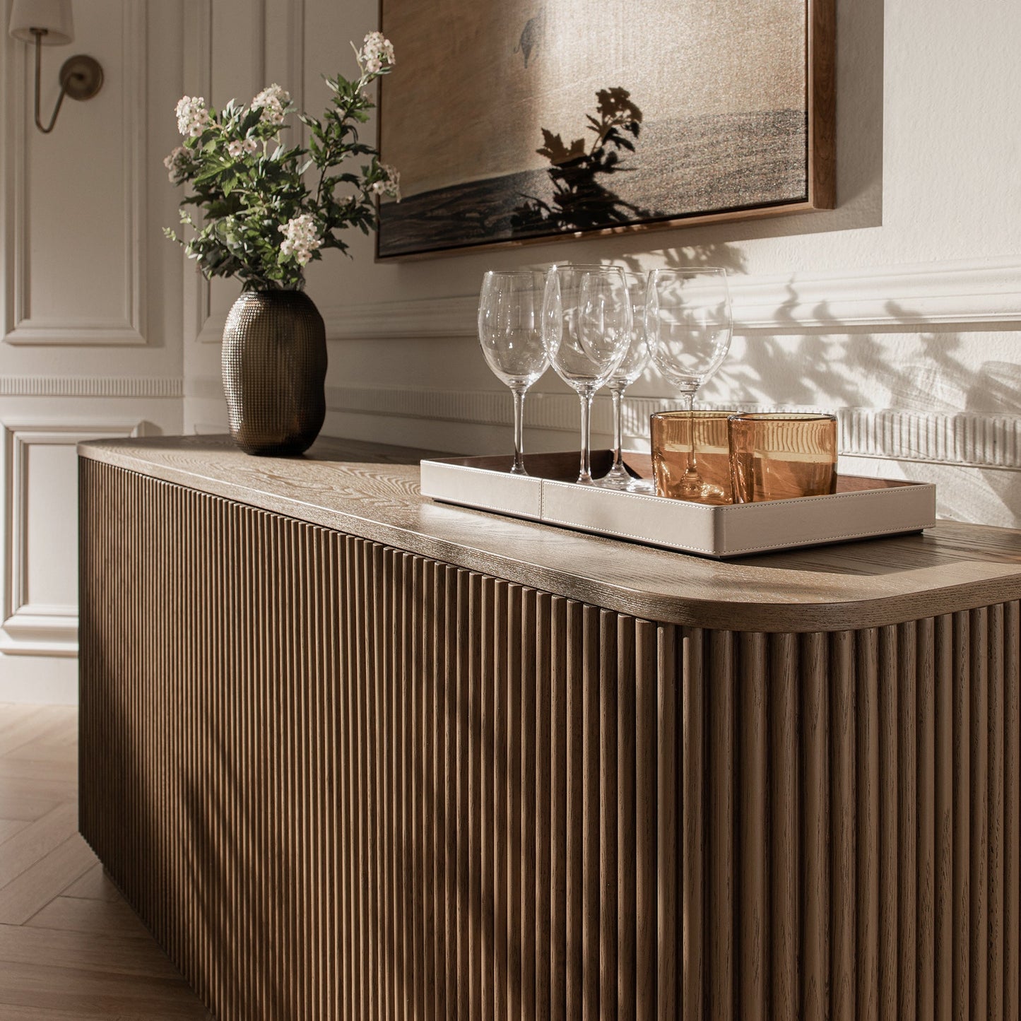 Grand buffet 4 portes Maru, chêne argenté