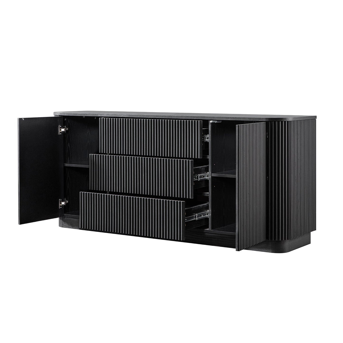 Grand buffet Maru à 2 portes et tiroirs, noir