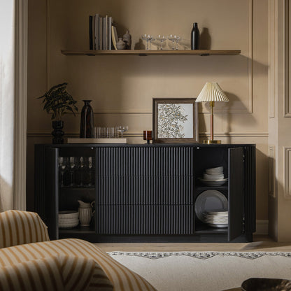 Grand buffet Maru à 2 portes et tiroirs, noir