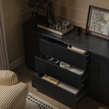 Grand buffet Maru à 2 portes et tiroirs, noir