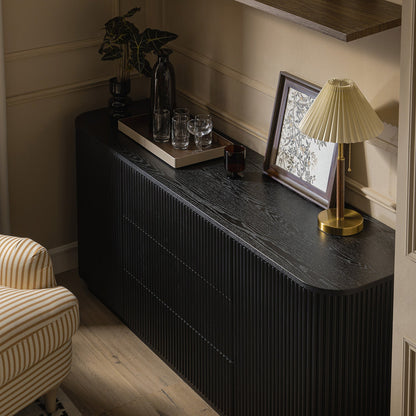 Grand buffet Maru à 2 portes et tiroirs, noir