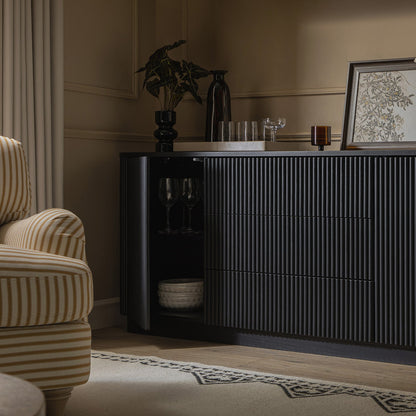 Grand buffet Maru à 2 portes et tiroirs, noir