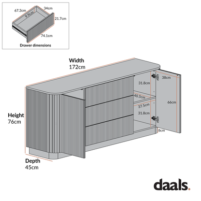 Grand buffet Maru à 2 portes et tiroirs, chêne