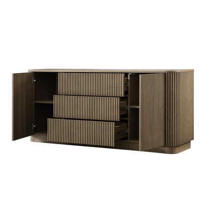 Grand buffet Maru à 2 portes et tiroirs, chêne argenté