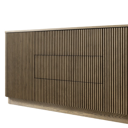 Grand buffet Maru à 2 portes et tiroirs, chêne argenté