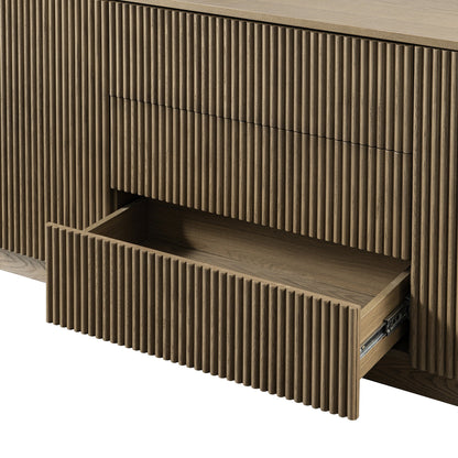 Grand buffet Maru à 2 portes et tiroirs, chêne argenté