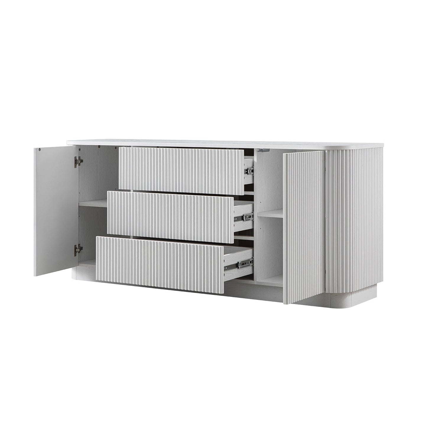 Grand buffet Maru à 2 portes et tiroirs, blanc délavé