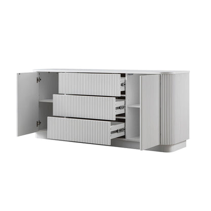 Grand buffet Maru à 2 portes et tiroirs, blanc délavé