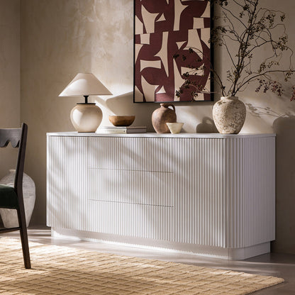 Grand buffet Maru à 2 portes et tiroirs, blanc délavé