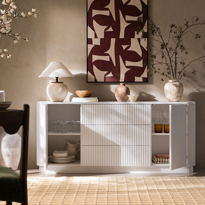 Grand buffet Maru à 2 portes et tiroirs, blanc délavé