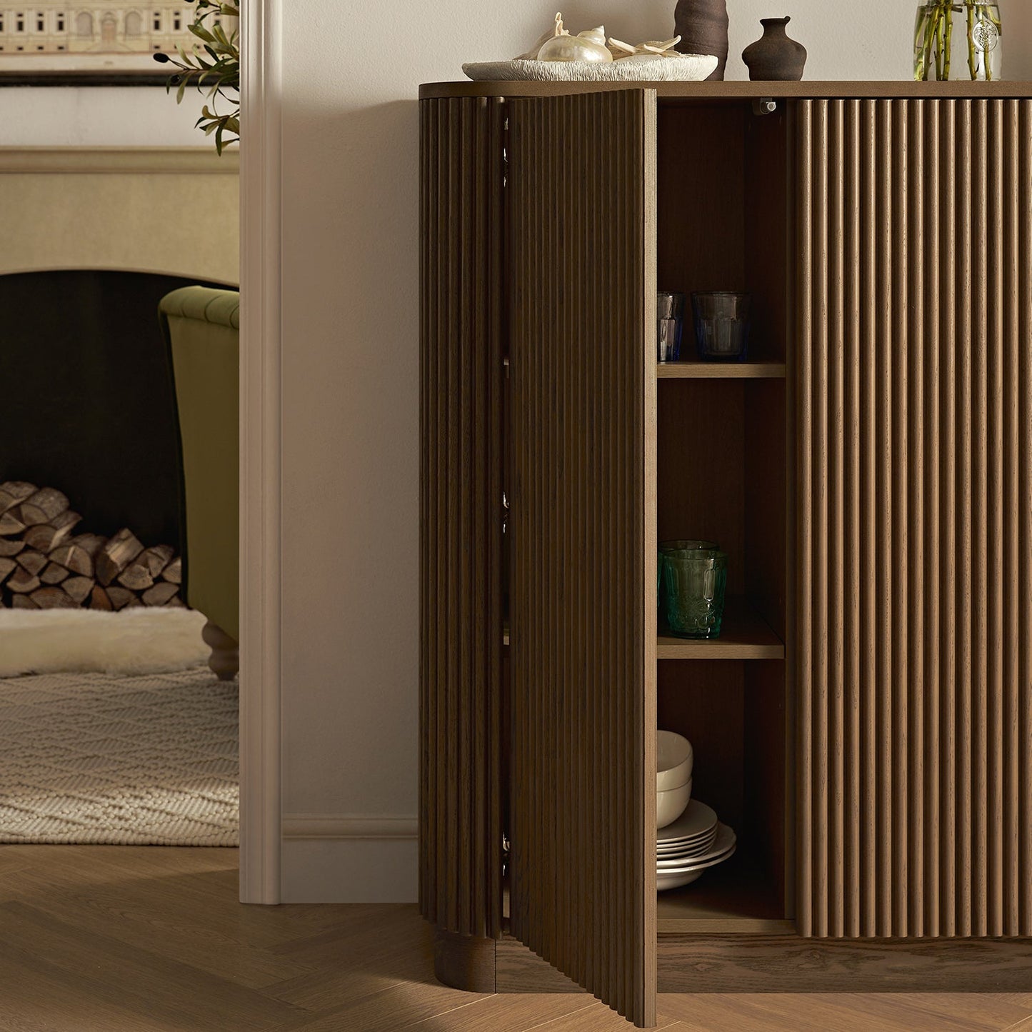 Armoire haute Maru, chêne argenté