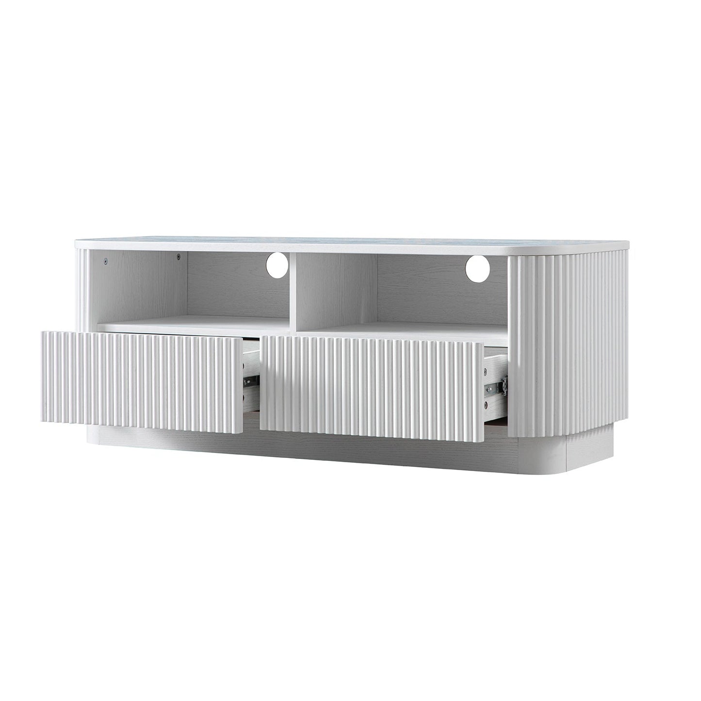 Meuble TV Maru 120 cm avec tiroirs, blanc délavé