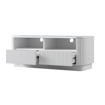 Meuble TV Maru 120 cm avec tiroirs, blanc délavé