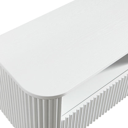 Meuble TV Maru 120 cm avec tiroirs, blanc délavé