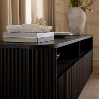 Meuble TV Maru 162 cm avec tiroirs, noir