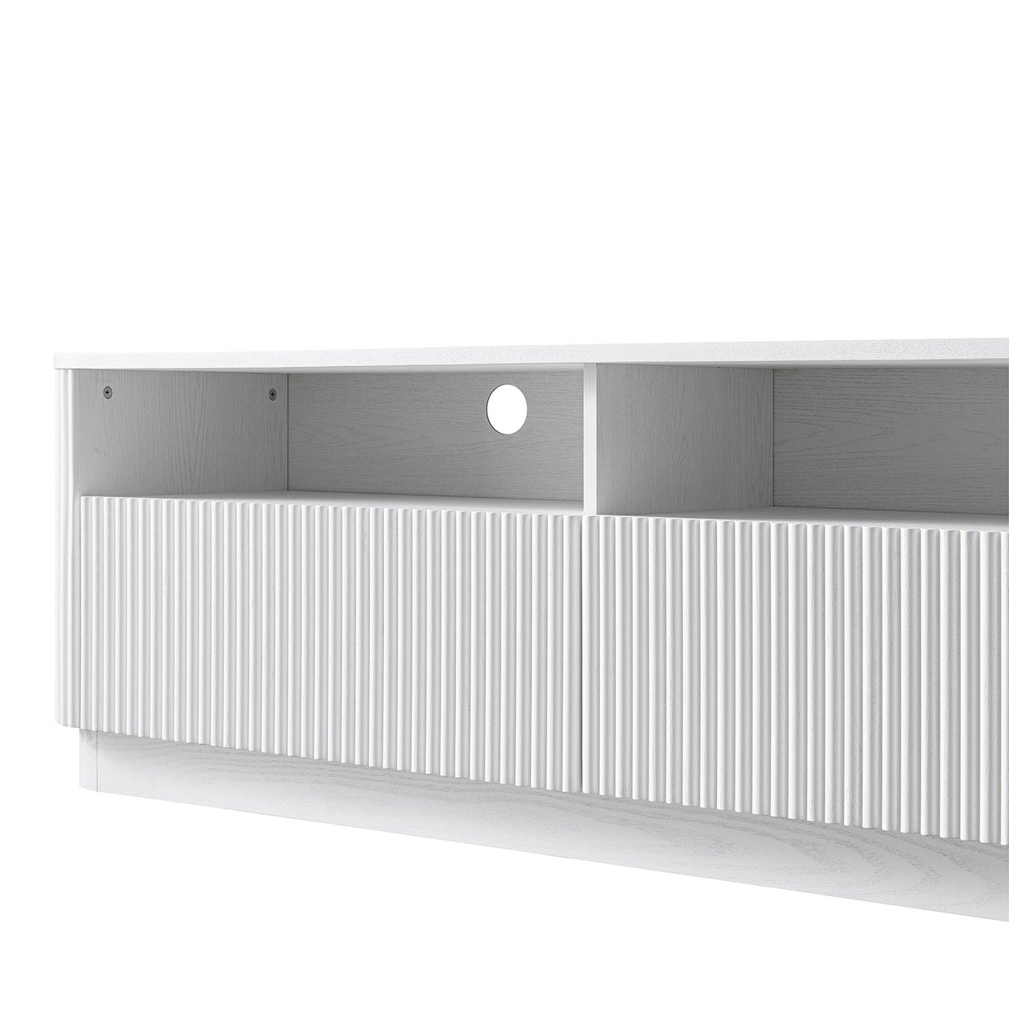 Meuble TV Maru 162 cm avec tiroirs, blanc délavé