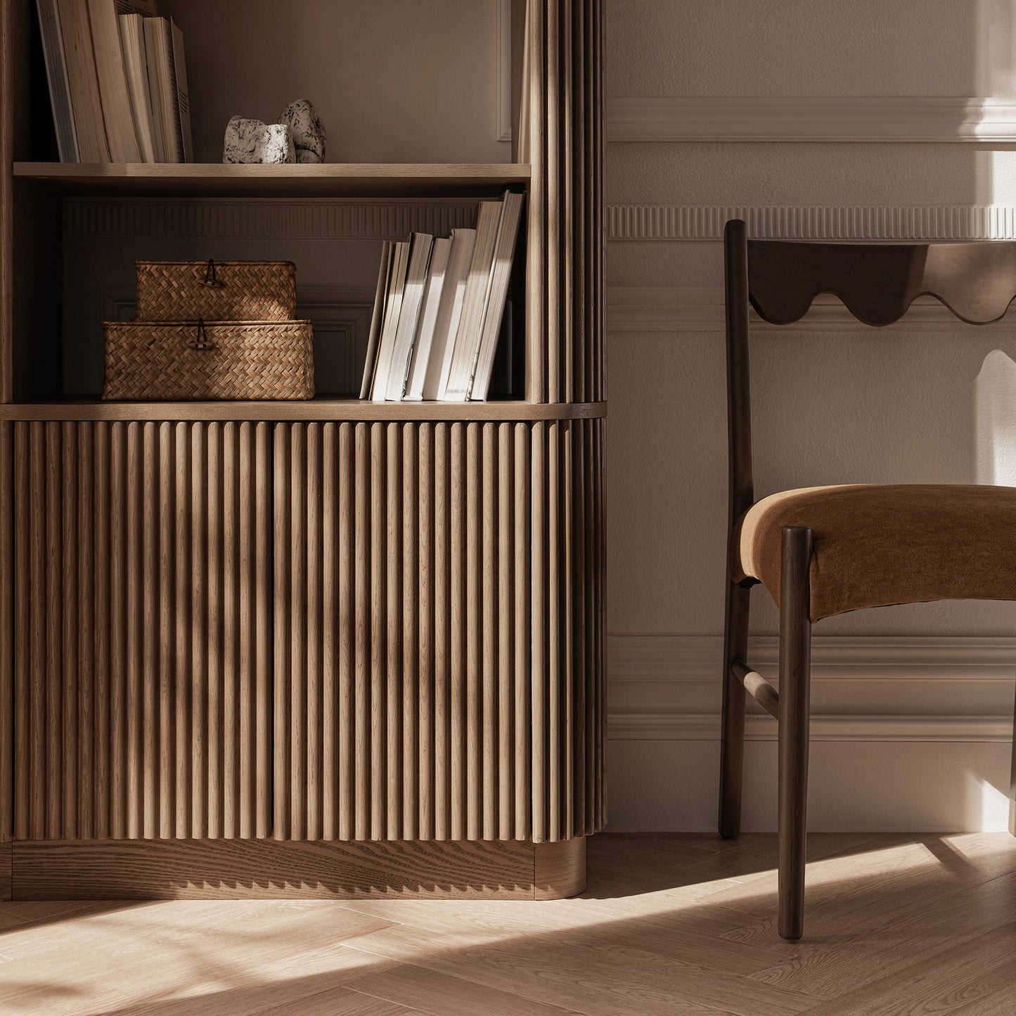 Bibliothèque Maru avec armoire, chêne argenté