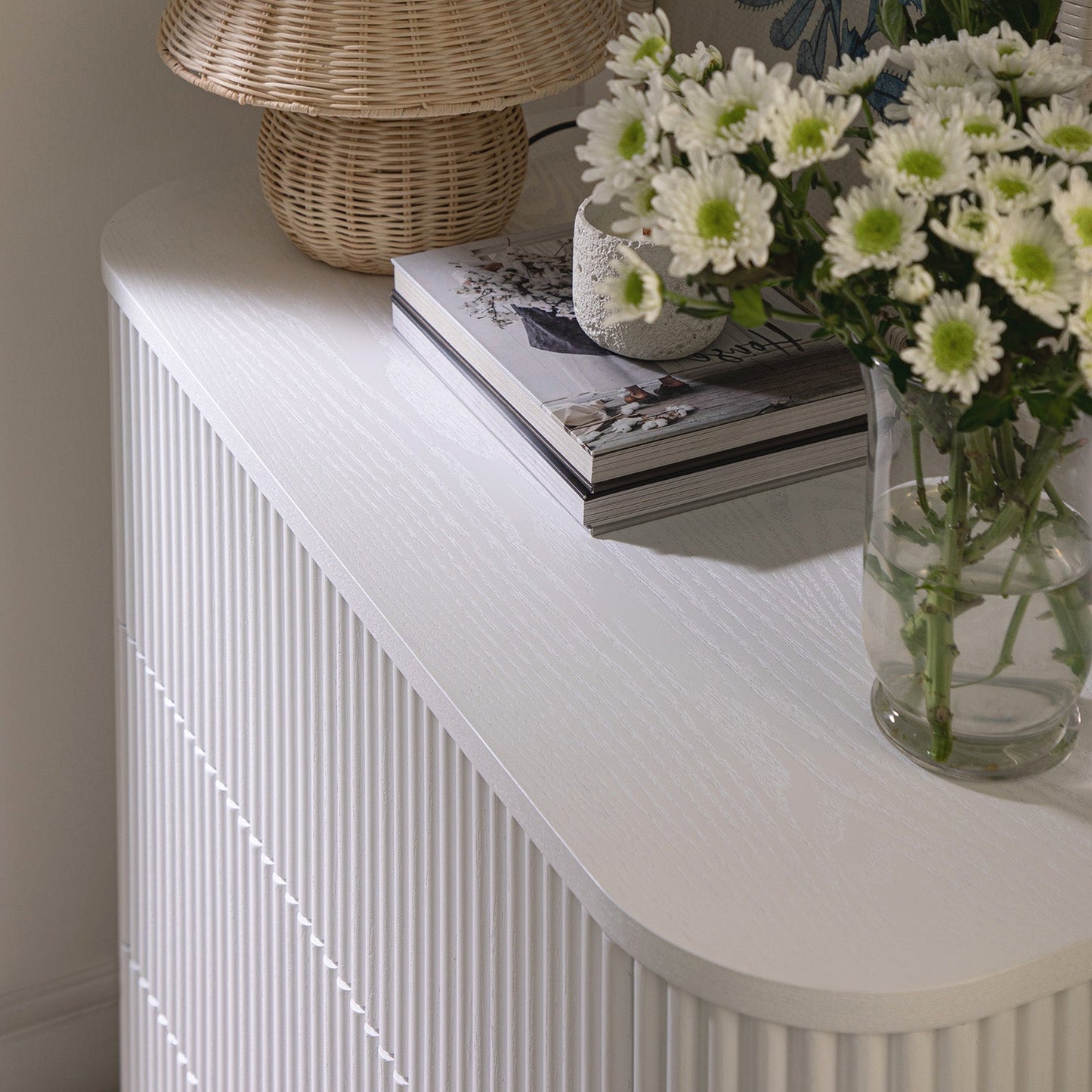 Commode 3 tiroirs Maru, blanc délavé