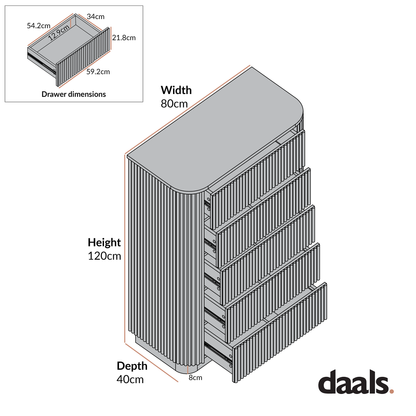 Commode Maru à 5 tiroirs, chêne argenté