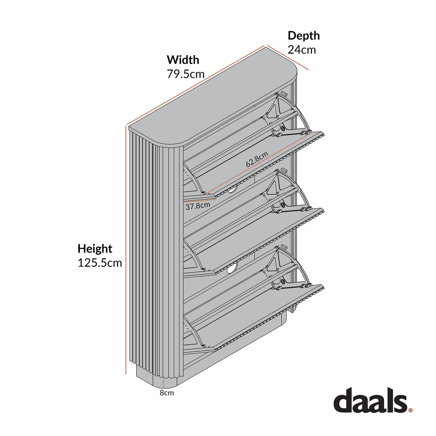 Meuble de rangement à chaussures Maru 3 portes, chêne argenté