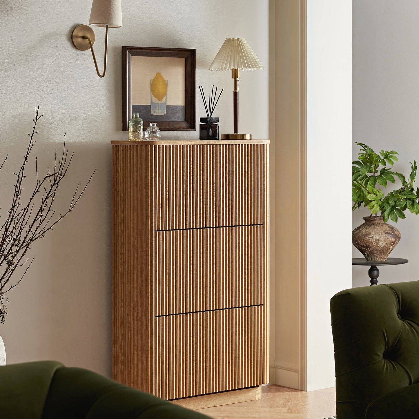 Meuble de rangement à chaussures Maru 3 portes, chêne