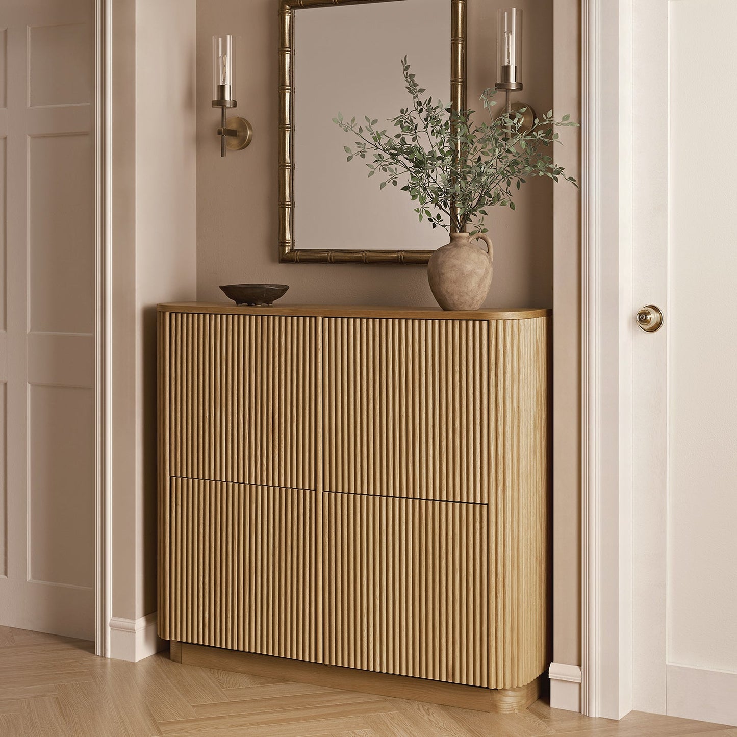 Armoire à chaussures Maru 4 portes, chêne