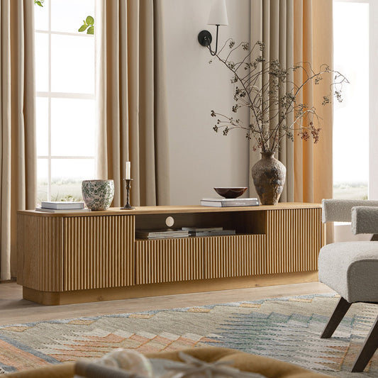 Meuble TV Maru 200 cm de large avec tiroirs, chêne