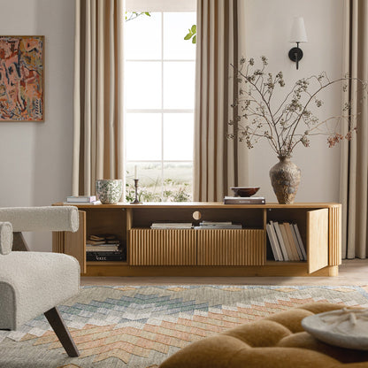 Meuble TV Maru 200 cm de large avec tiroirs, chêne