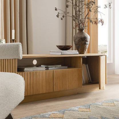 Meuble TV Maru 200 cm de large avec tiroirs, chêne