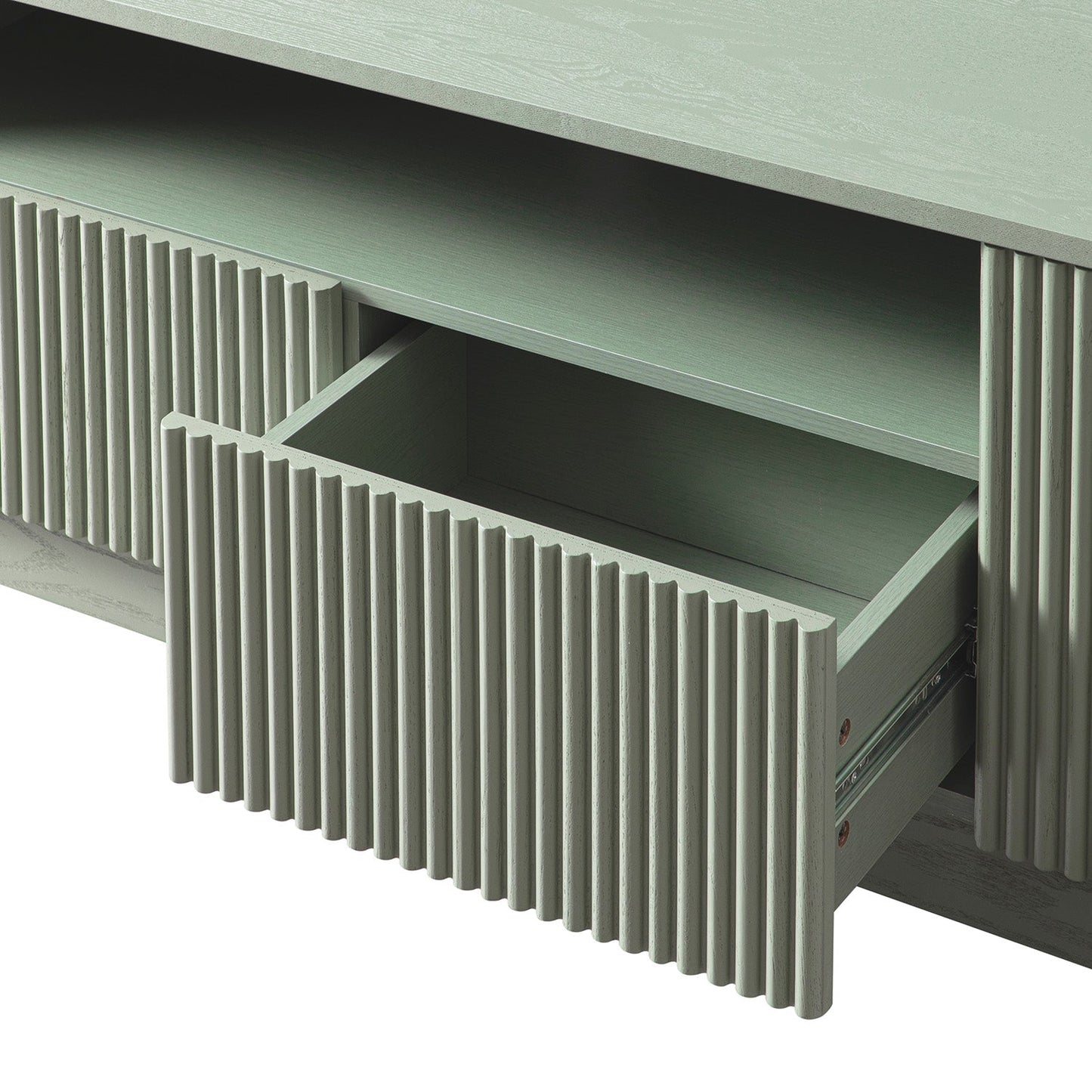 Meuble TV Maru 200 cm de large avec tiroirs, vert sauge