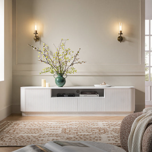 Meuble TV Maru 200 cm de large avec tiroirs, blanc délavé