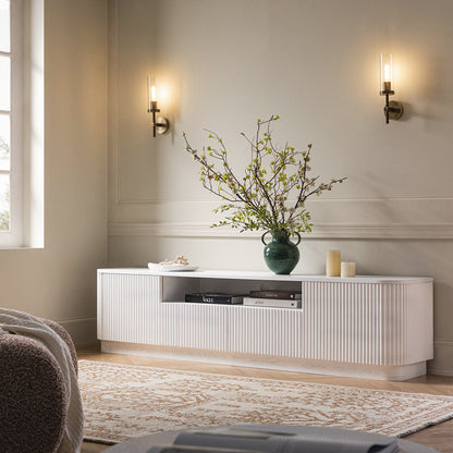 Meuble TV Maru 200 cm de large avec tiroirs, blanc délavé