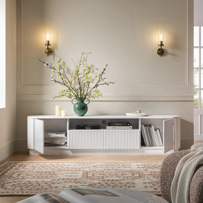 Meuble TV Maru 200 cm de large avec tiroirs, blanc délavé