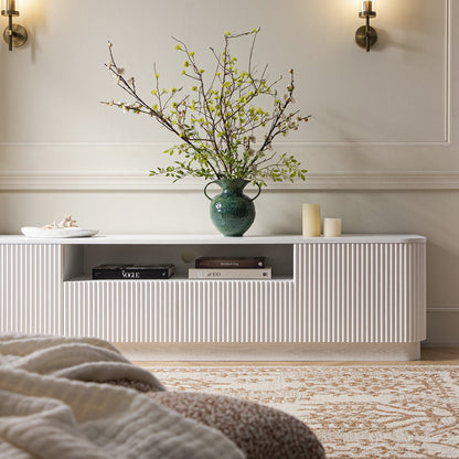 Meuble TV Maru 200 cm de large avec tiroirs, blanc délavé