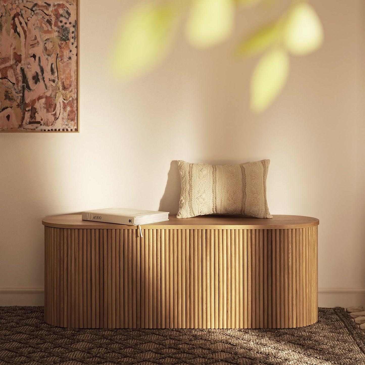 Banc ottoman de rangement Maru, chêne