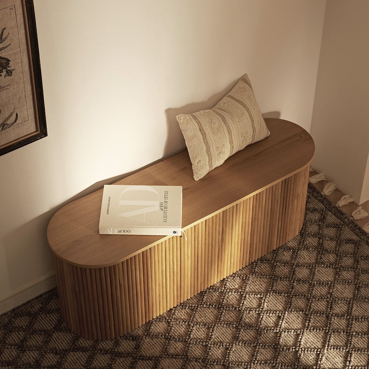 Banc ottoman de rangement Maru, chêne