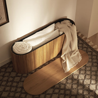 Banc ottoman de rangement Maru, chêne