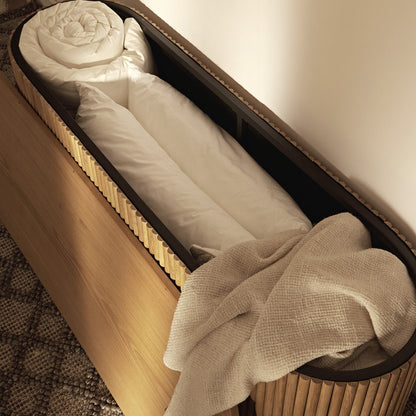 Banc ottoman de rangement Maru, chêne