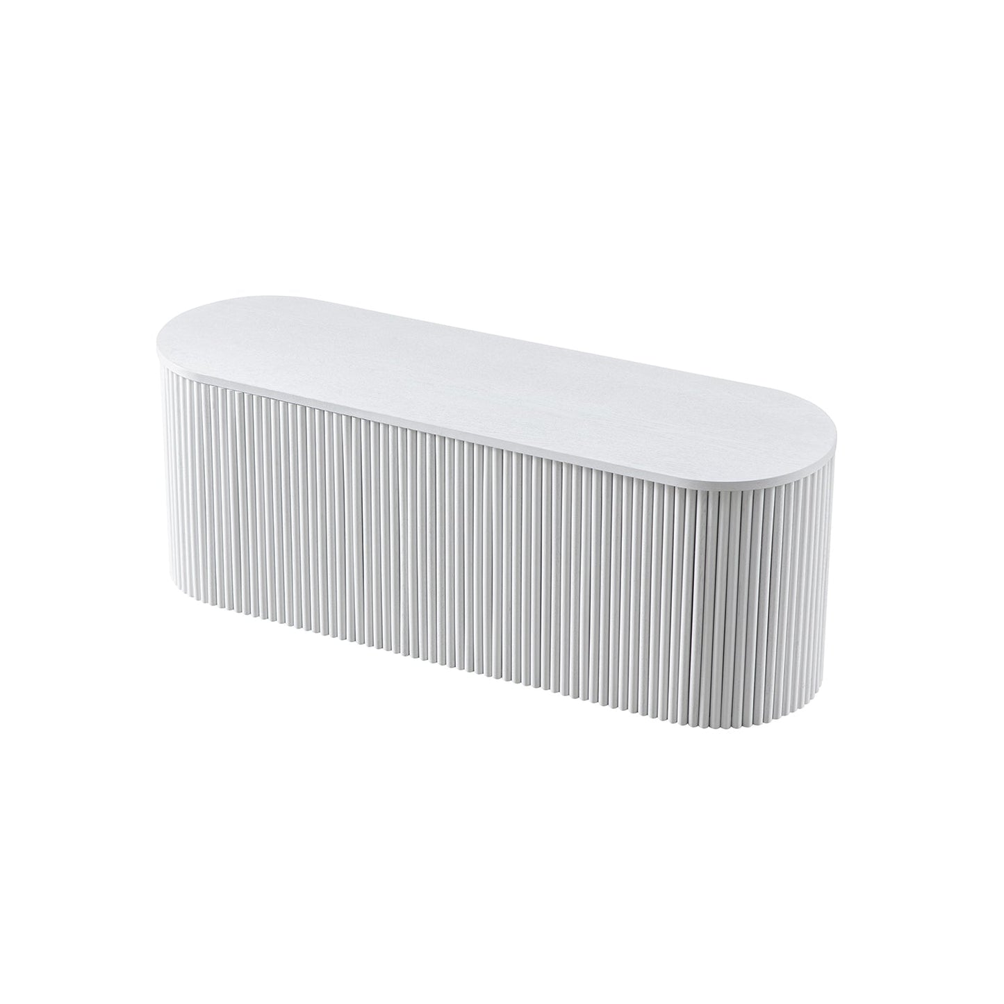 Banc ottoman de rangement Maru, blanc délavé