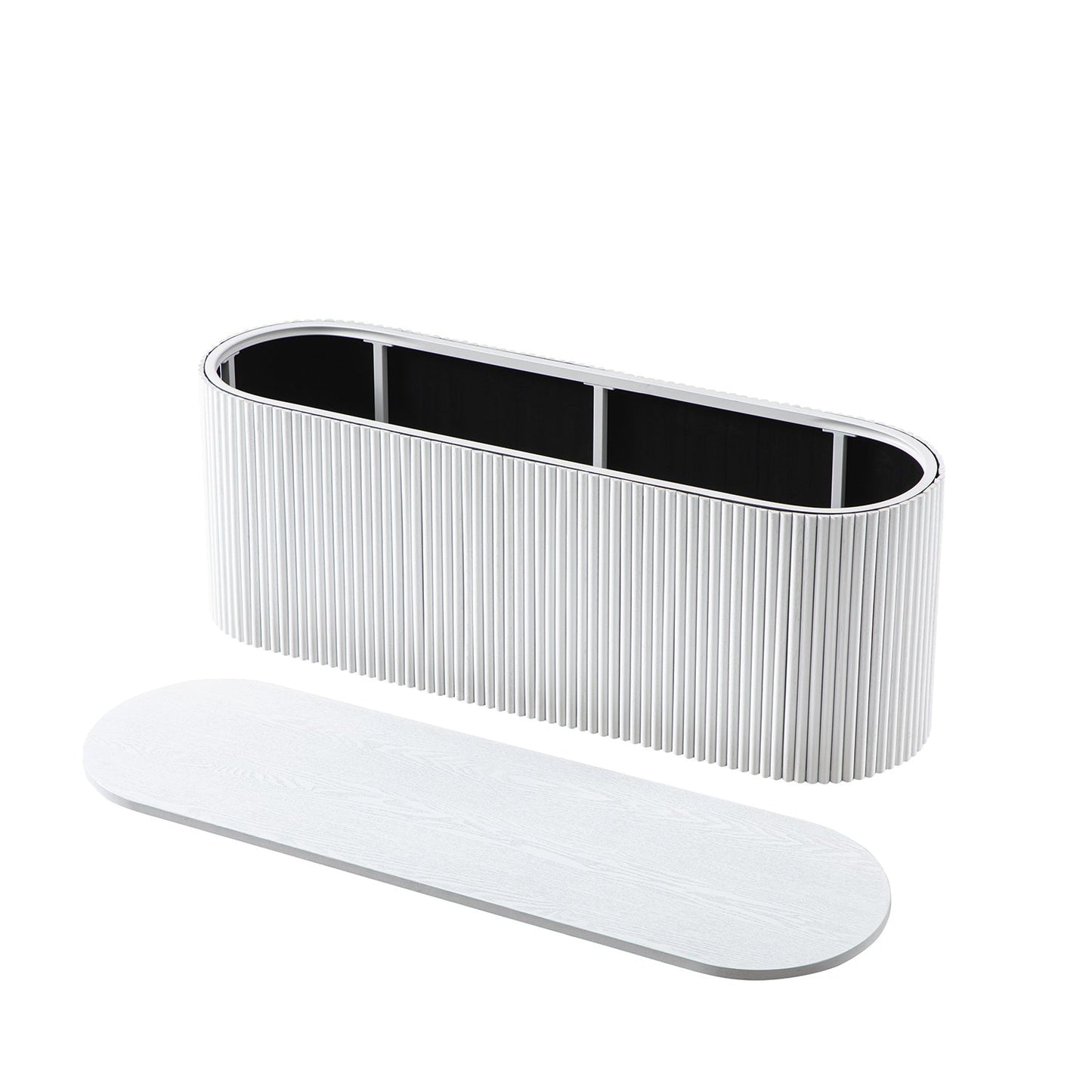 Banc ottoman de rangement Maru, blanc délavé