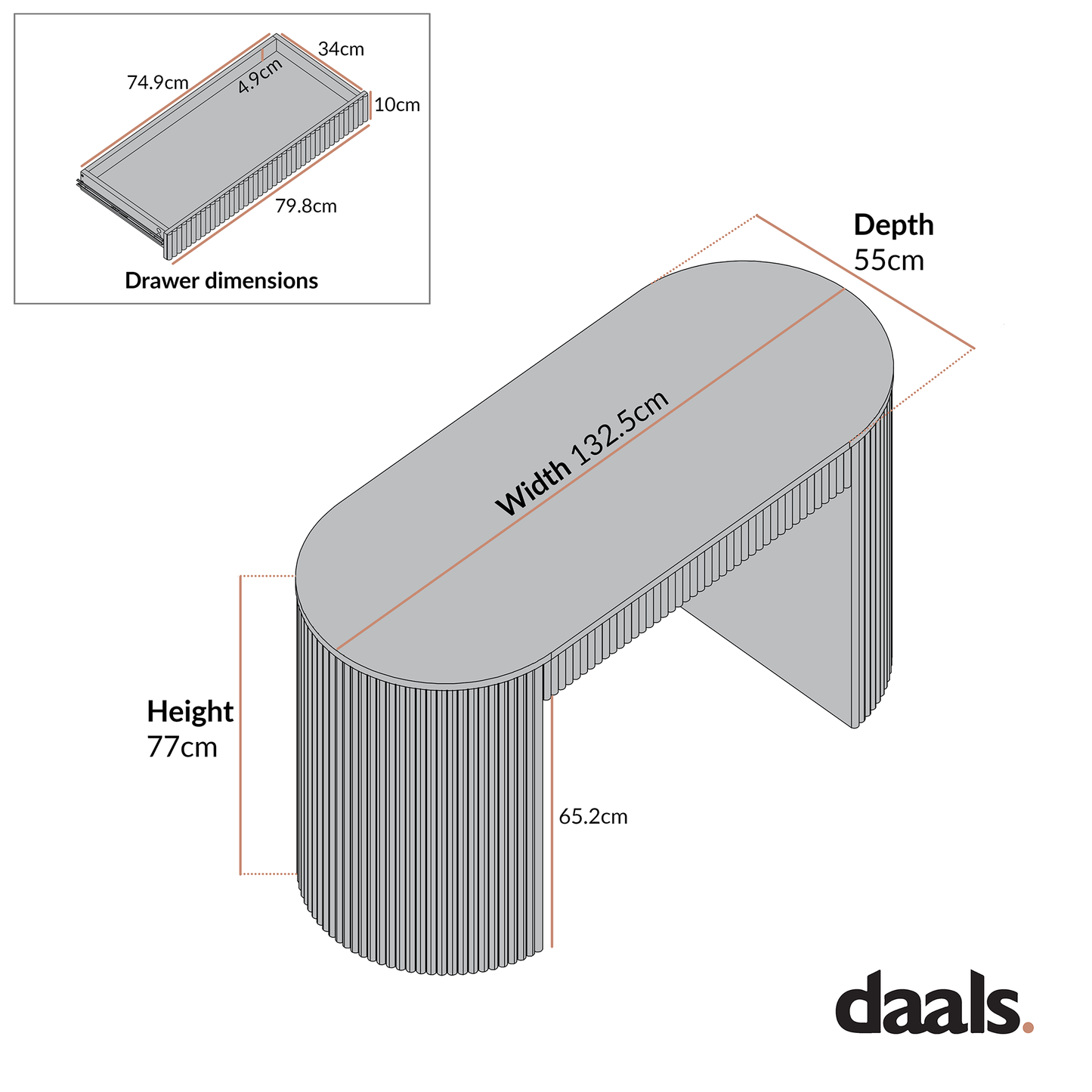 Bureau Maru à 1 tiroir, blanc délavé