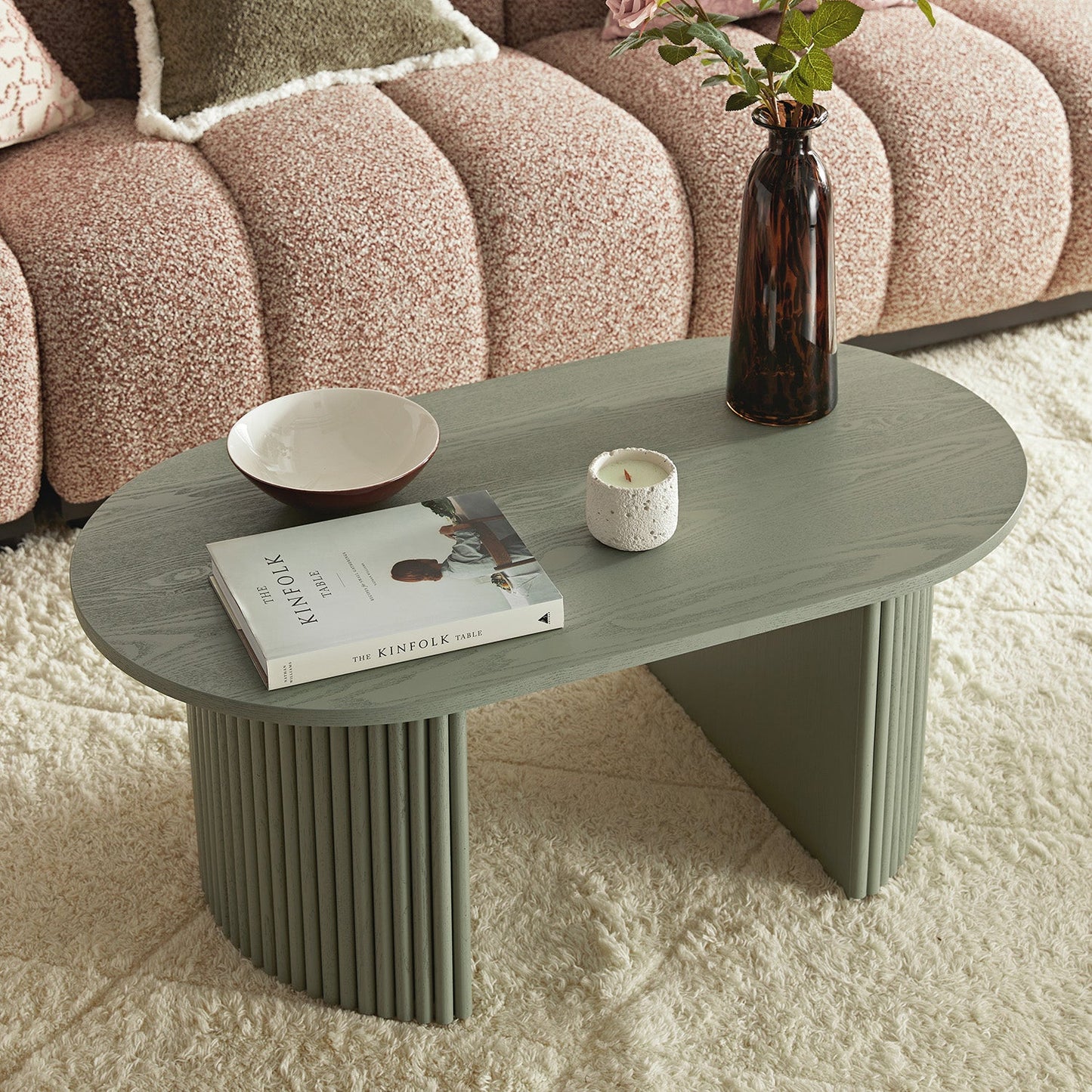 Table basse ovale Maru, vert sauge