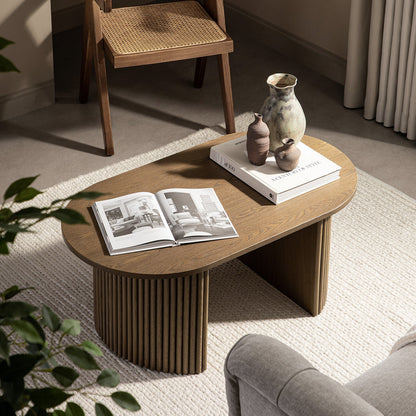 Table basse ovale Maru, chêne argenté