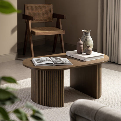 Table basse ovale Maru, chêne argenté