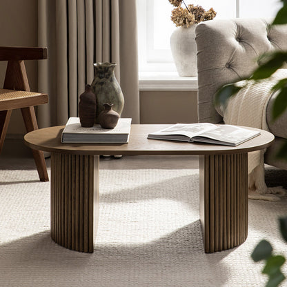 Table basse ovale Maru, chêne argenté